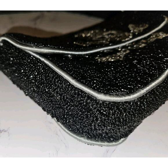 Viral Black Beaded Skull & Crossbones Shoulder Bag Made In India 9.5x6.5 - Picture 8 of 11